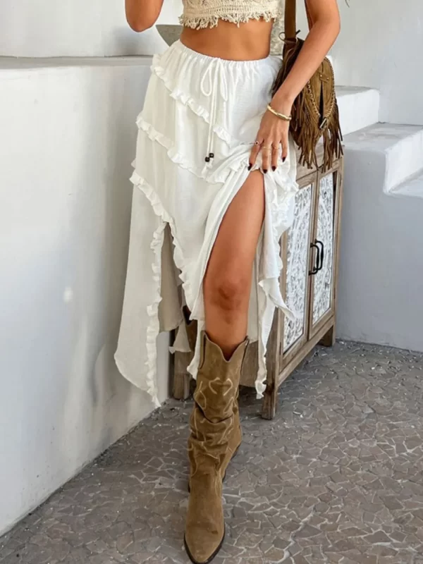 Devine Slit Drawstring Ruffled Skirt - Image 21