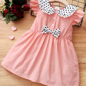 Children's Bow Peter Pan Collar Ruffle Sleeve Dress
