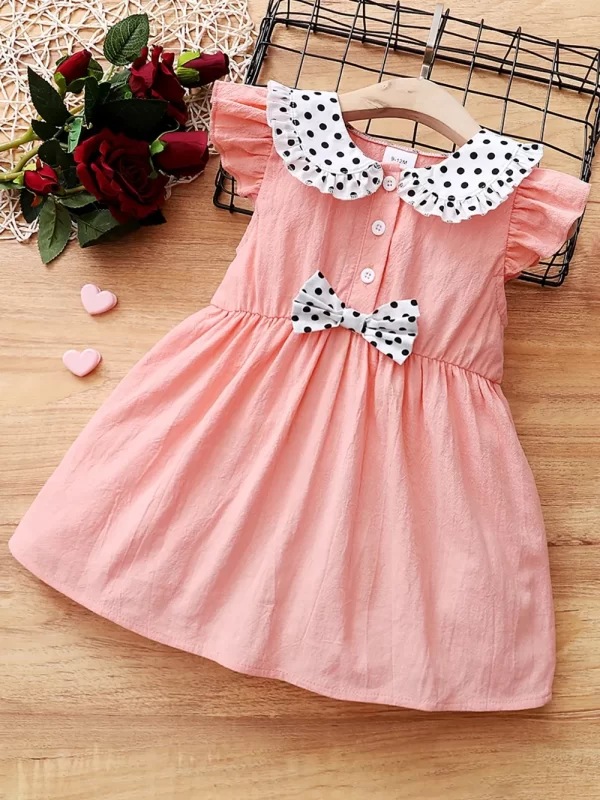 Children's Bow Peter Pan Collar Ruffle Sleeve Dress