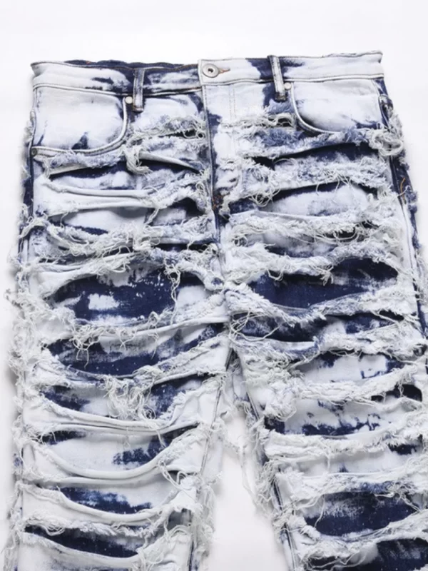 Men's Distressed Raw Hem Straight Jeans - Image 5