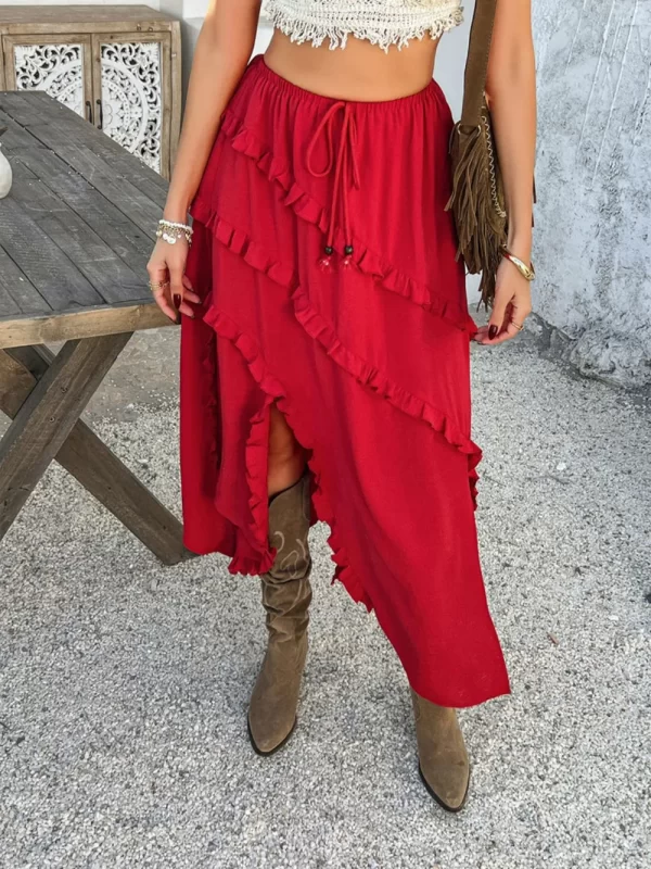 Devine Slit Drawstring Ruffled Skirt - Image 10