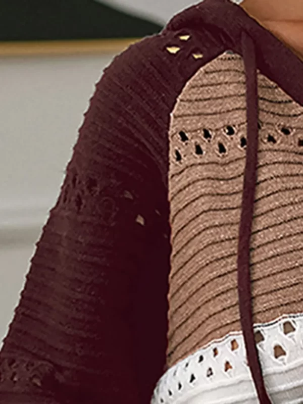 Color Block  Drawstring Hooded Sweater - Image 11