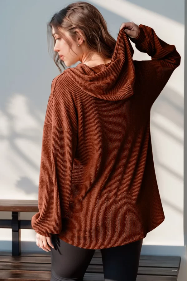 Double Take Full Size Half Button Long Sleeve Hoodie - Image 2