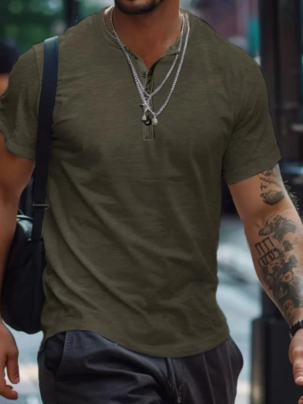 Men's Full Size Button Henley Collar Polo Shirt Plus Size - Image 4