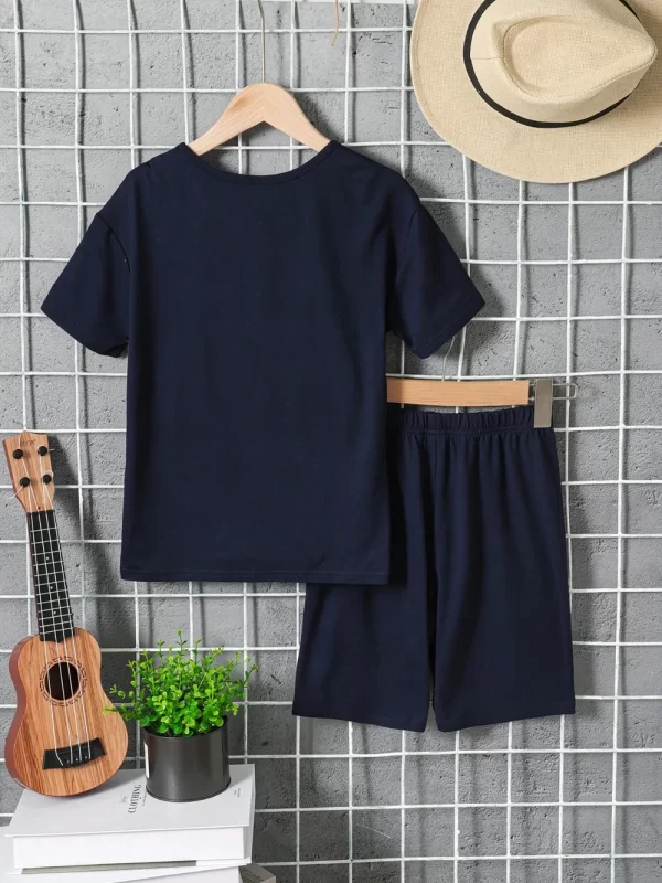 Children's Graphic Round Neck T-Shirt and Pants Set - Image 2