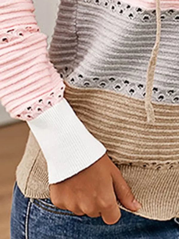 Color Block  Drawstring Hooded Sweater - Image 14