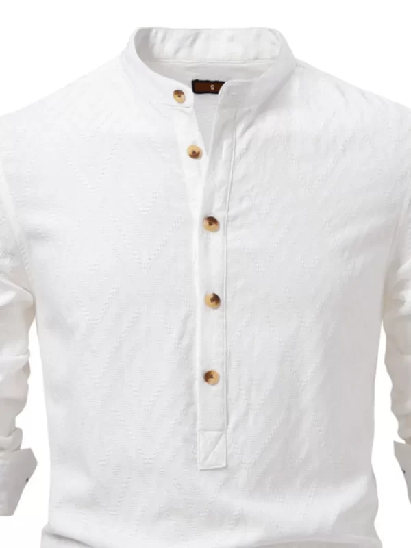 Men's Half Button Geometric Texture Collared Neck Shirt - Image 3