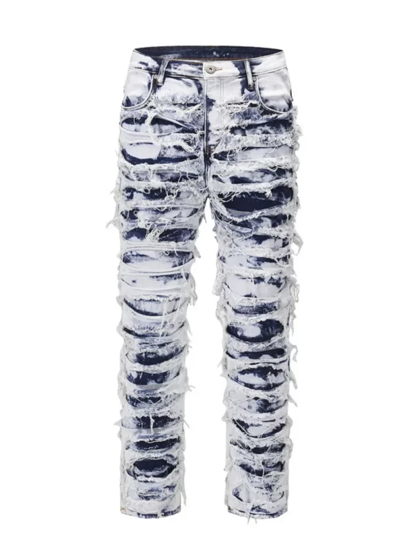 Men's Distressed Raw Hem Straight Jeans - Image 2