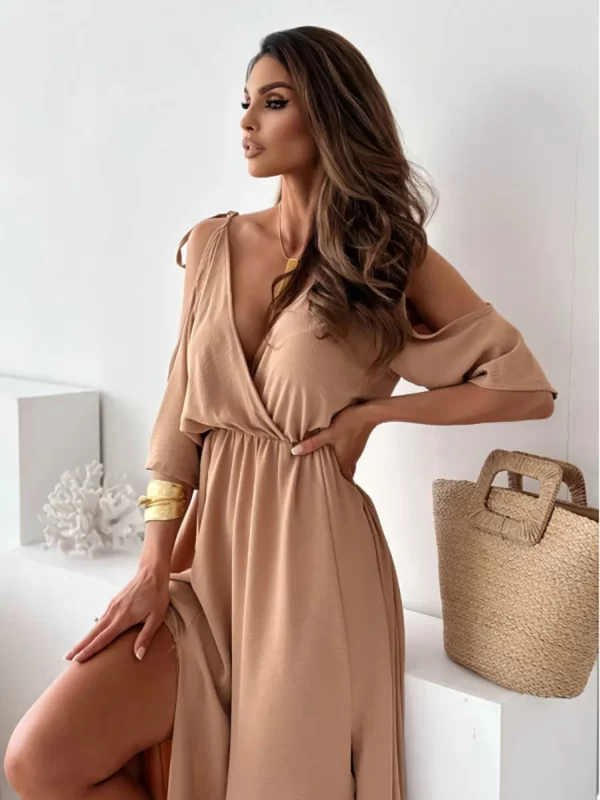 Tied Shoulder Slit Maxi Dress - Image 5