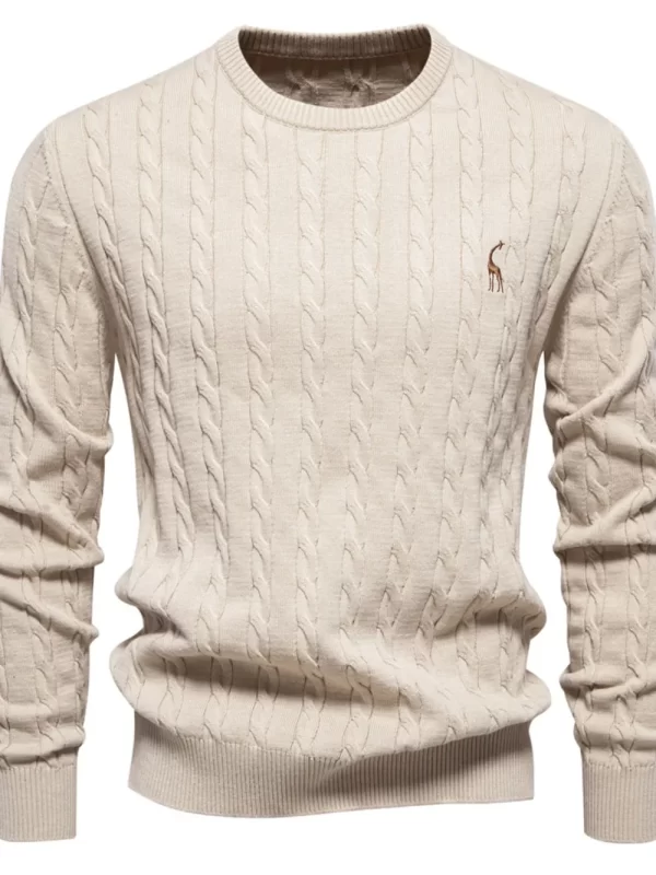 Men's Cable-Knit Round Neck Long Sleeve Sweater - Image 3