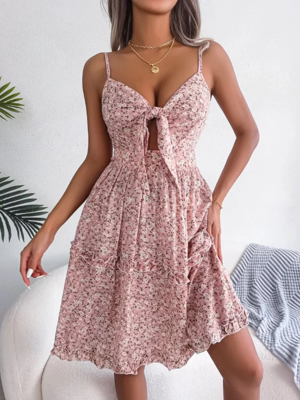 Frill Ditsy Floral Spaghetti Strap Mini Dress - Image 18