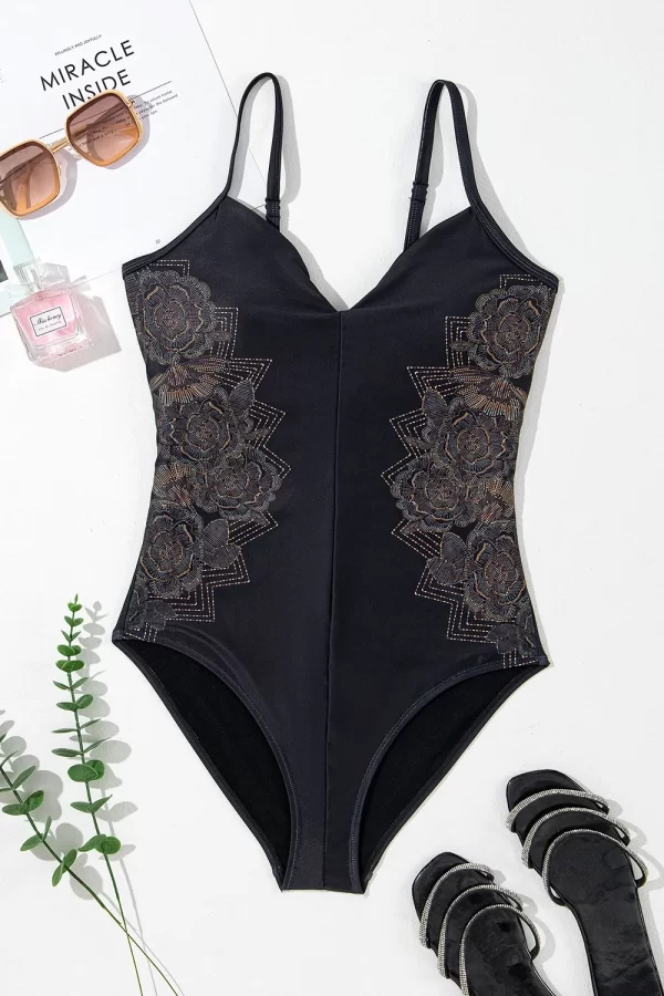 Embroidered V-Neck One-Piece Swimwear - Image 4