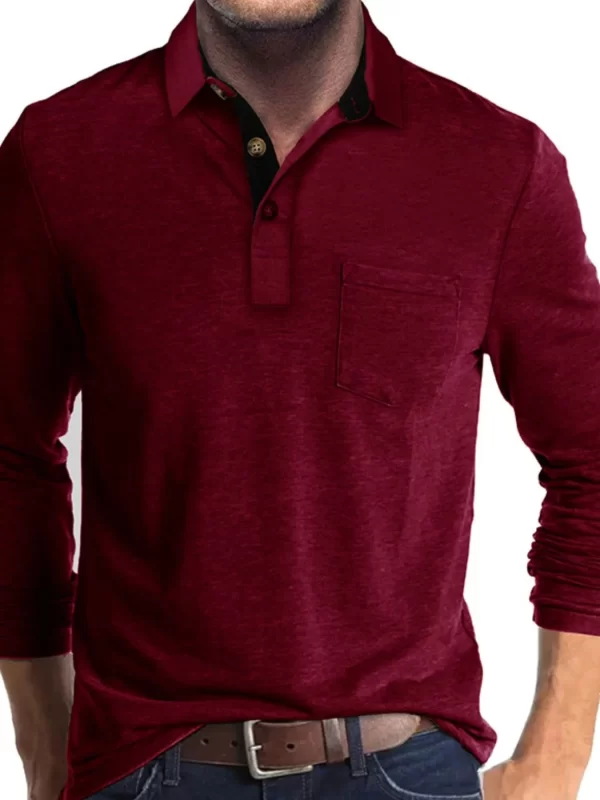 Men's Full Size Long Sleeve Pocket Polo Shirt Plus Size - Image 3