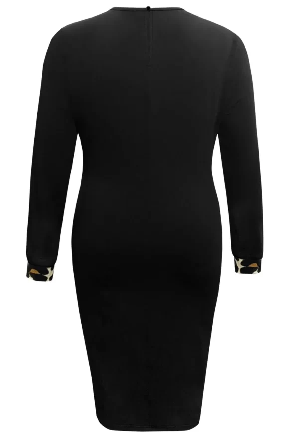 Plus Size Leopard Round Neck Long Sleeve Dress - Image 5