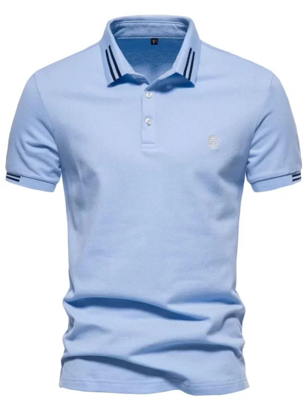 Men's Embroidered Striped Short Sleeve Polo - Image 8