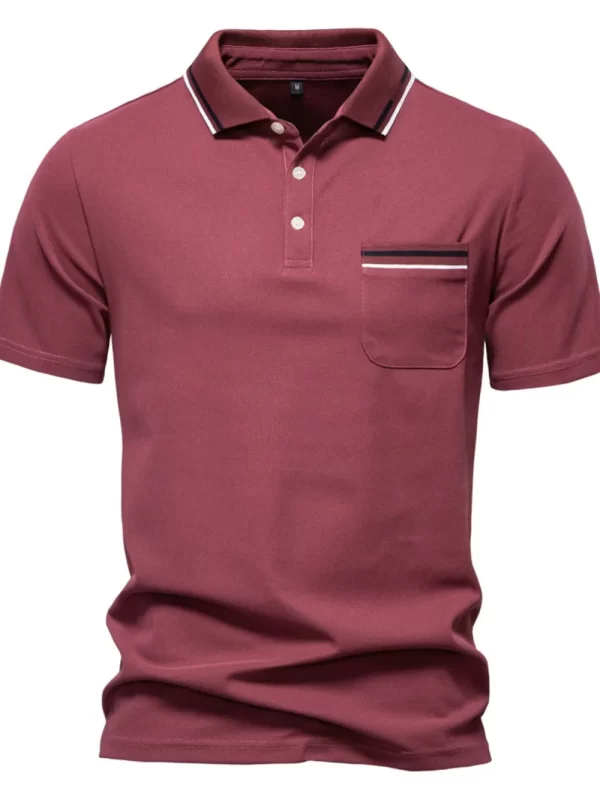 Men's Short Sleeve Collared Neck Striped Polo - Image 4