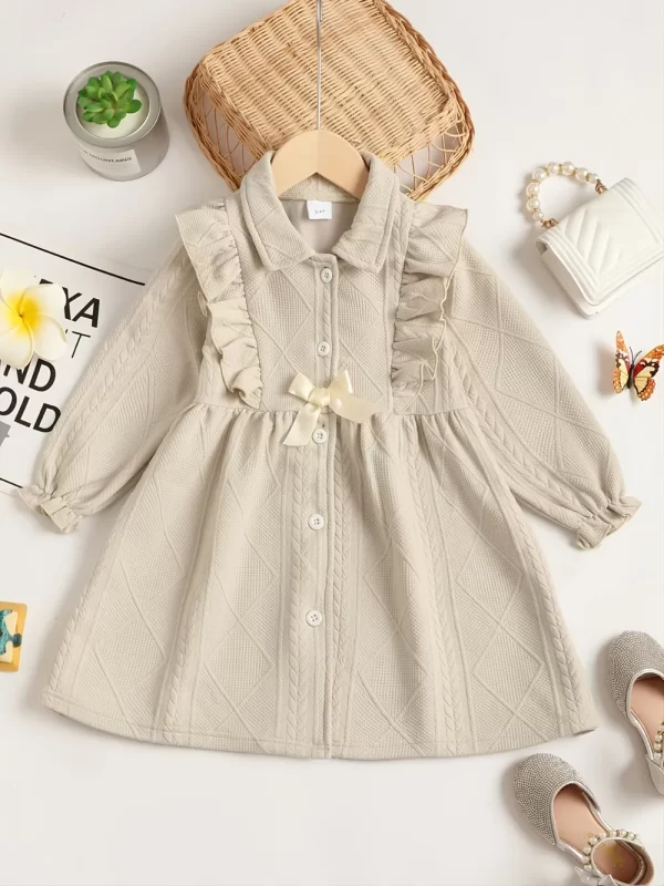 Children's Ruffled Bow Collared Neck Dress - Image 5