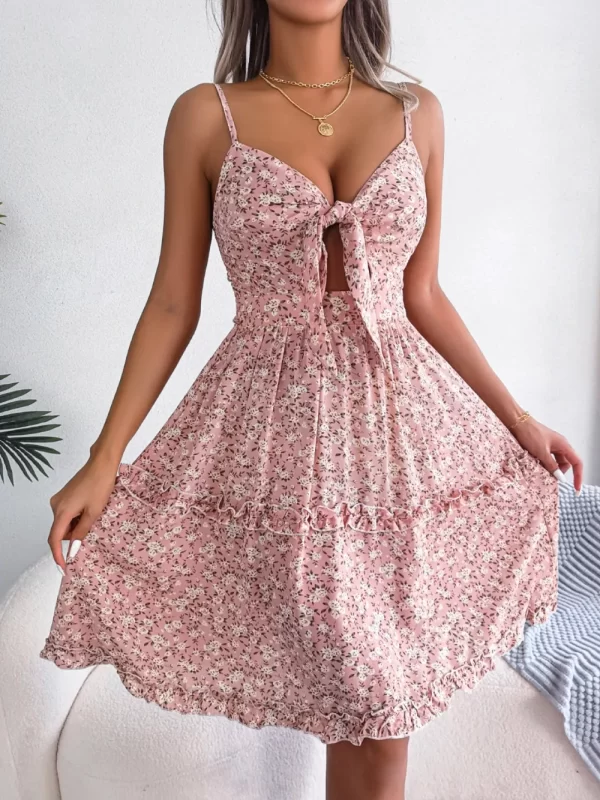 Frill Ditsy Floral Spaghetti Strap Mini Dress - Image 17