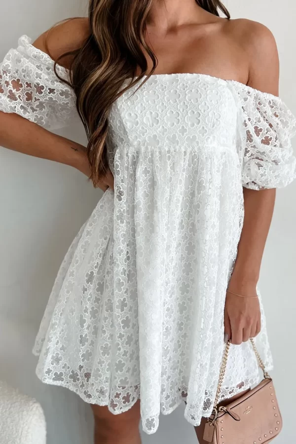 Lace Puff Sleeve Empire Waist Mini Dress - Image 15