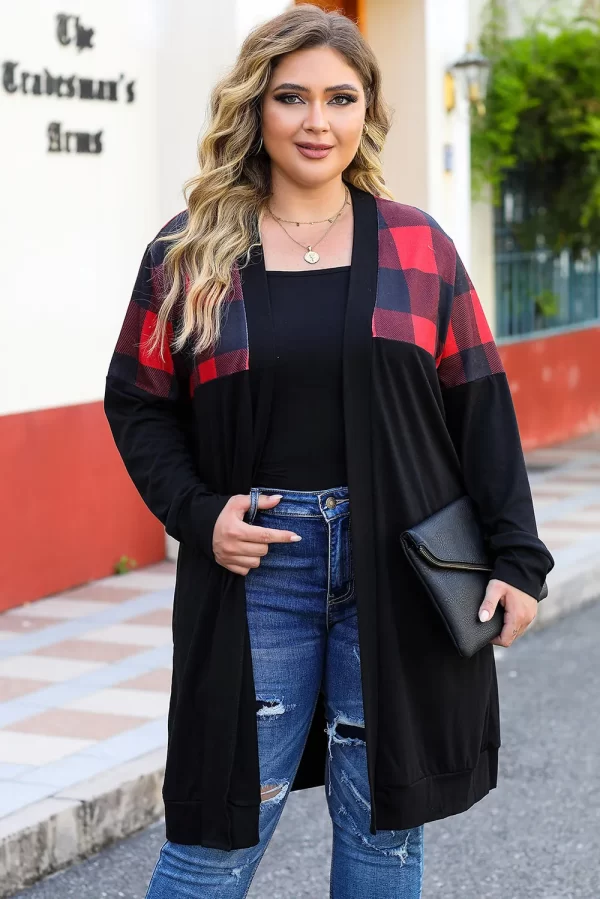 Plus Size Open Front Dropped Shoulder Cardigan - Image 4