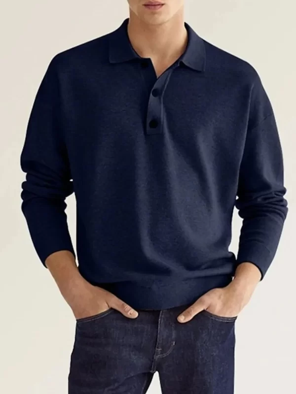 Men's Full Size Button Detail Long Sleeve Polo Plus Size - Image 6