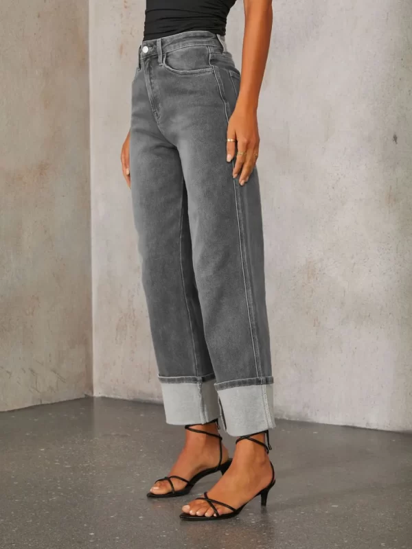 High Waisted Straight Leg Rolled Jeans - Image 10
