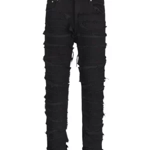 Men's Washed Distressed Panelled Jeans