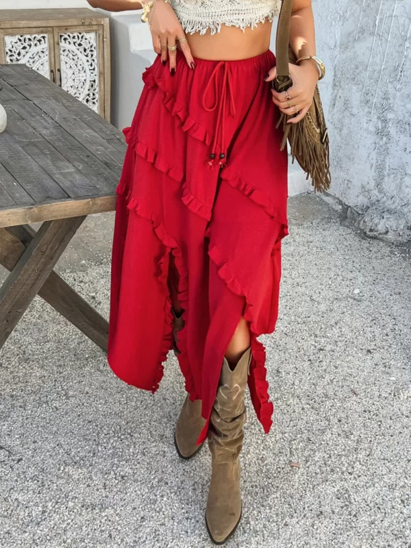 Devine Slit Drawstring Ruffled Skirt - Image 9