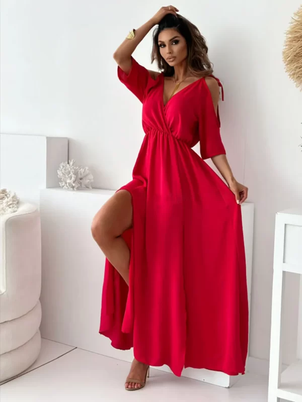 Tied Shoulder Slit Maxi Dress - Image 8
