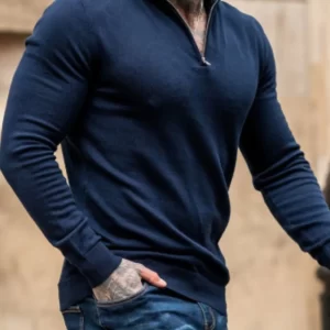 Men's Plus Size Quarter Zip Long Sleeve Knit Top