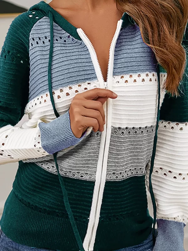 Color Block  Drawstring Hooded Sweater - Image 7