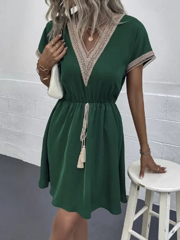 Full Size V-Neck Short Sleeve Dress Plus Size - Image 4