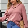 Plus Size Dropped Shoulder Collared Neck T-Shirt