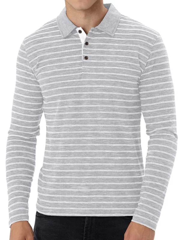 Men's Striped Long Sleeve Polo Shirt - Image 4