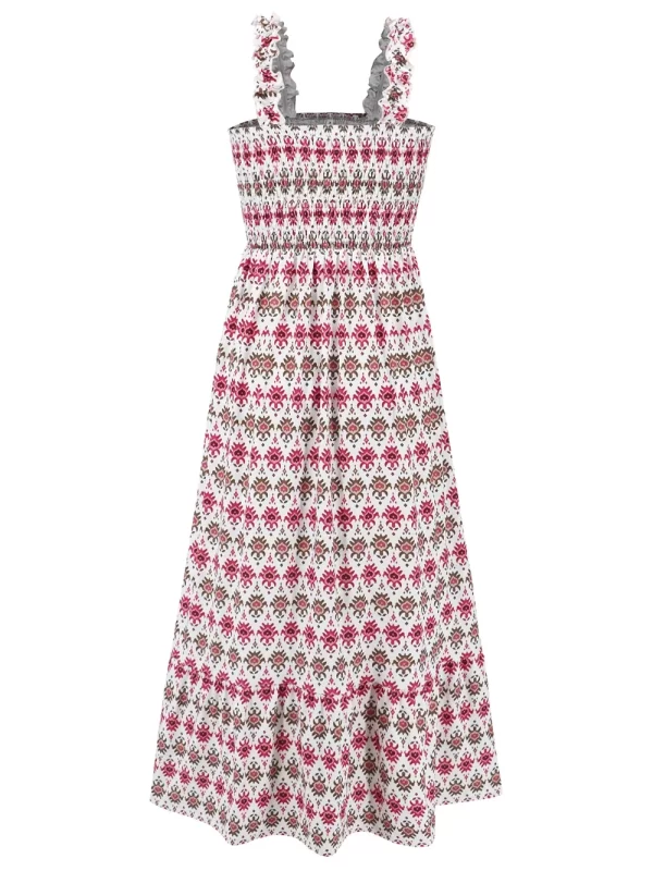 Smocked Printed Square Neck Sleeveless Dress - Image 2