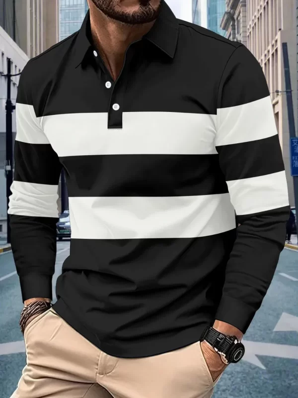 Men's Full Size Collared Contrast Striped Polo Plus Size - Image 5