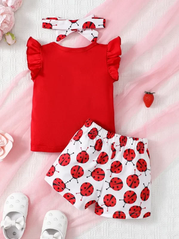 Children's Headband, Round Neck Ruffle Sleeve Top and Pants Set - Image 7