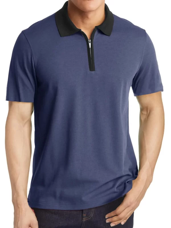 Men's Contrast Collar Quarter-Zip Polo Shirt - Image 2