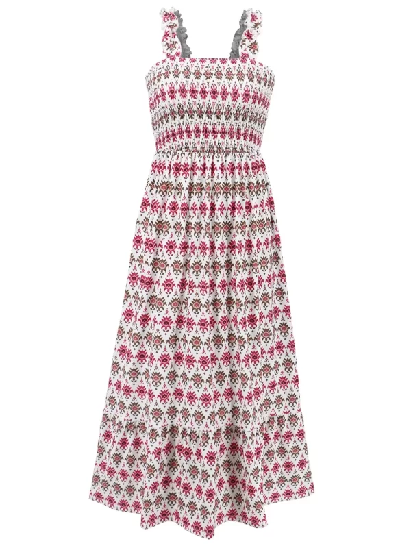 Smocked Printed Square Neck Sleeveless Dress - Image 3