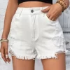 Distressed Raw Hem High Rise Denim Shorts