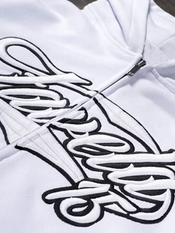 Men's Letter Embroidered Zip Up Long Sleeve Hoodie - Image 2