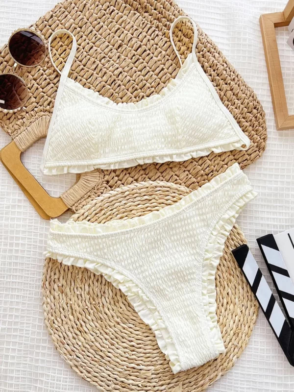 Frill Textured Spaghetti Strap Two-Piece Swim Set - Image 2