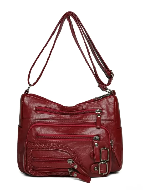 Multi Pockets PU Leather Shoulder Bag - Image 16