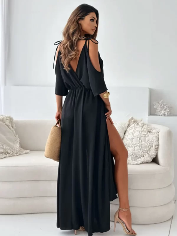 Tied Shoulder Slit Maxi Dress - Image 12