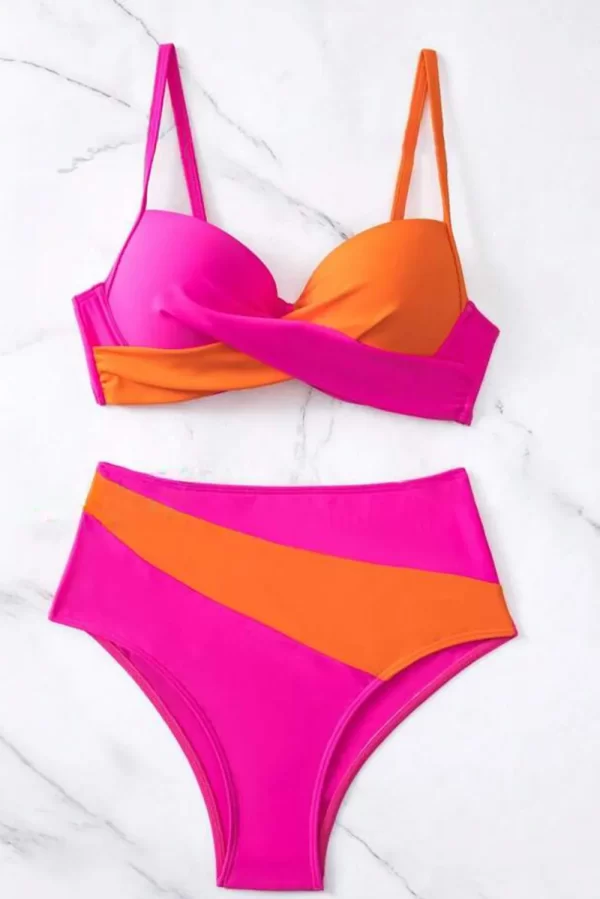 Contrast Sweetheart Neck Bikini Set - Image 3