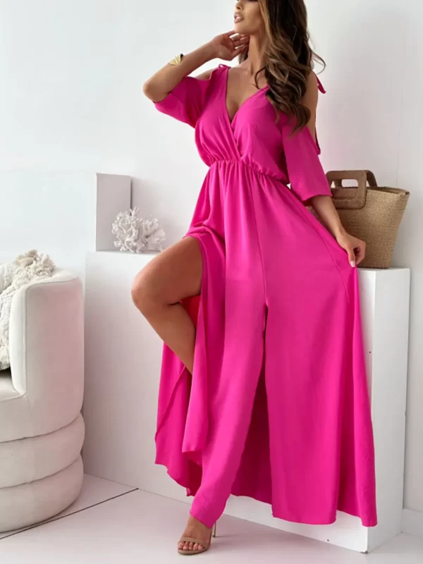 Tied Shoulder Slit Maxi Dress - Image 10
