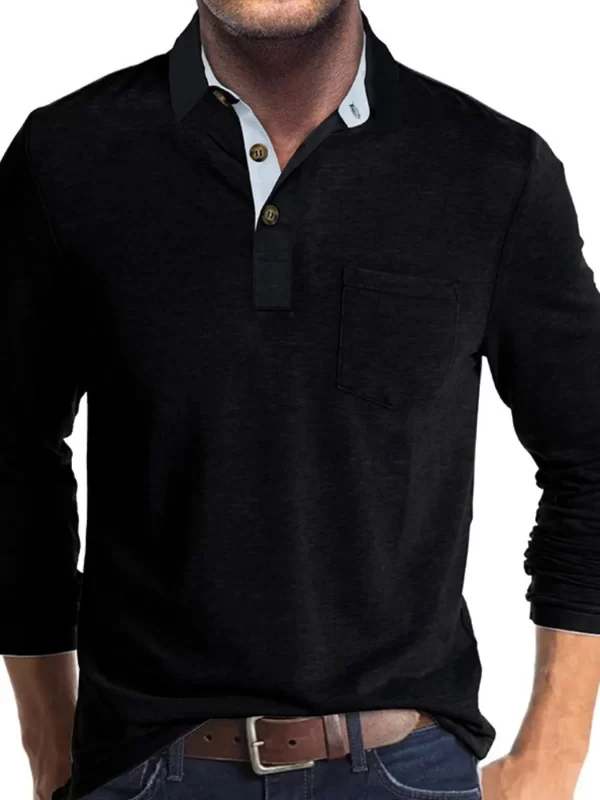 Men's Full Size Long Sleeve Pocket Polo Shirt Plus Size - Image 6