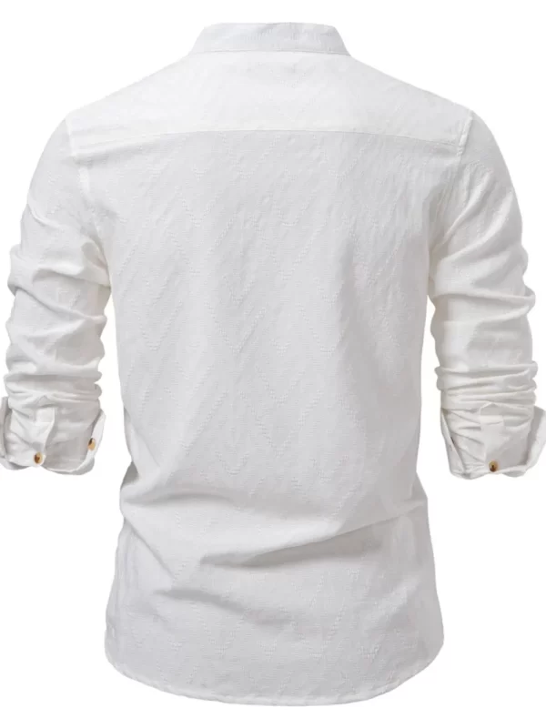 Men's Half Button Geometric Texture Collared Neck Shirt - Image 5