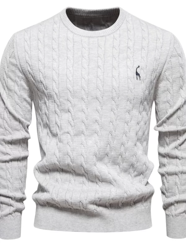 Men's Cable-Knit Round Neck Long Sleeve Sweater - Image 5