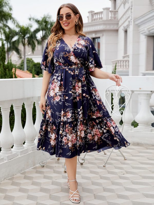 Honey Plus Size Floral Surplice Neck Midi Dress - Image 6